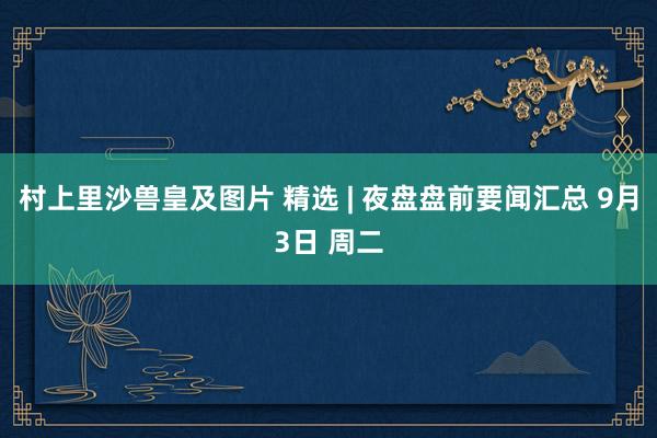 村上里沙兽皇及图片 精选 | 夜盘盘前要闻汇总 9月3日 周二