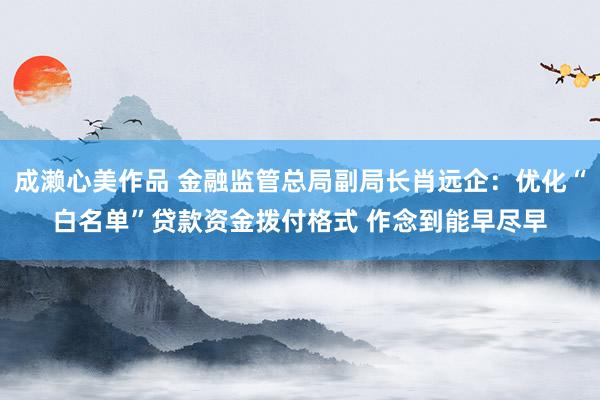 成濑心美作品 金融监管总局副局长肖远企：优化“白名单”贷款资金拨付格式 作念到能早尽早