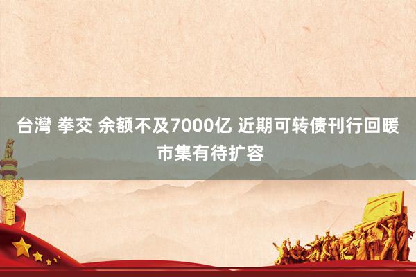 台灣 拳交 余额不及7000亿 近期可转债刊行回暖 市集有待扩容